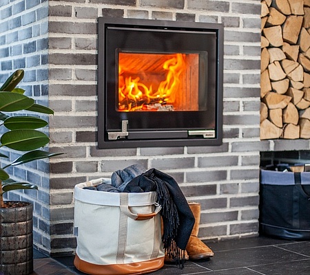 Minimalist fireplace insert with large glass door