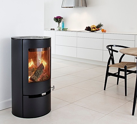Wood burning stove with soft lines