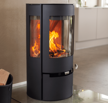 Convection wood burning stove with side glass