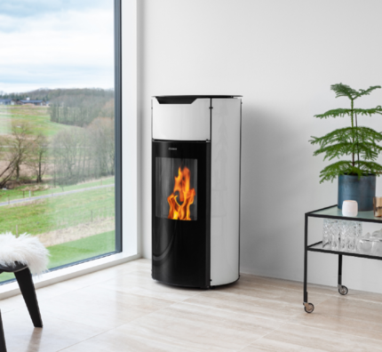 Aduro P1.4 White pellet stove with glass sides