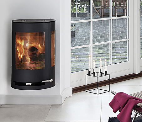 Elegant wall mounted wood burning stove