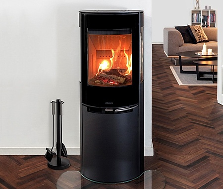 Wood burning stove with raised combustion chamber
